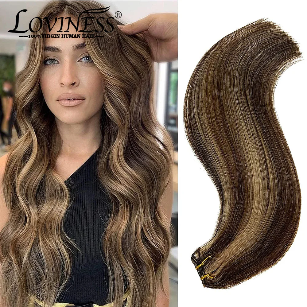 

9A Balayage Remy Human Hair Weft Extensions Highlight Brown Sew in Hair Bundle Clipless Weft Real Hair Weave Hair Bundles Women