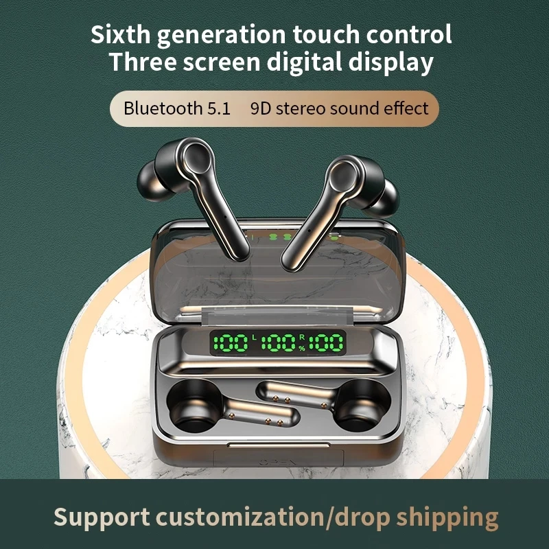 

Беспроводные наушники TWS Bluetooth 5,1, наушники 2000 мАч, спортивные стереонаушники с Hi-Fi 9D басами и микрофонами