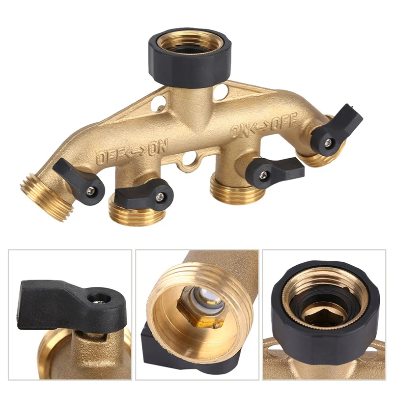 

1PC 3/4" 4-Way Brass Garden Hose Splitter Watering Connector Distributor for Outdoor Tap and Faucet Garden Irrigation
