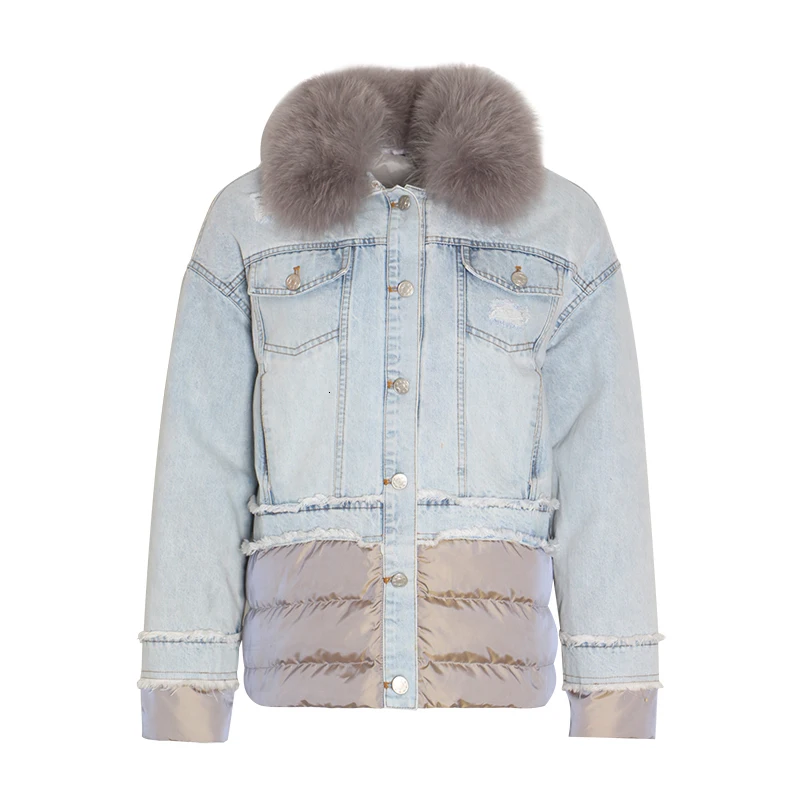 Женская джинсовая парка TWOTWINSTYLE с мехом длинным рукавом хлопковая зимняя