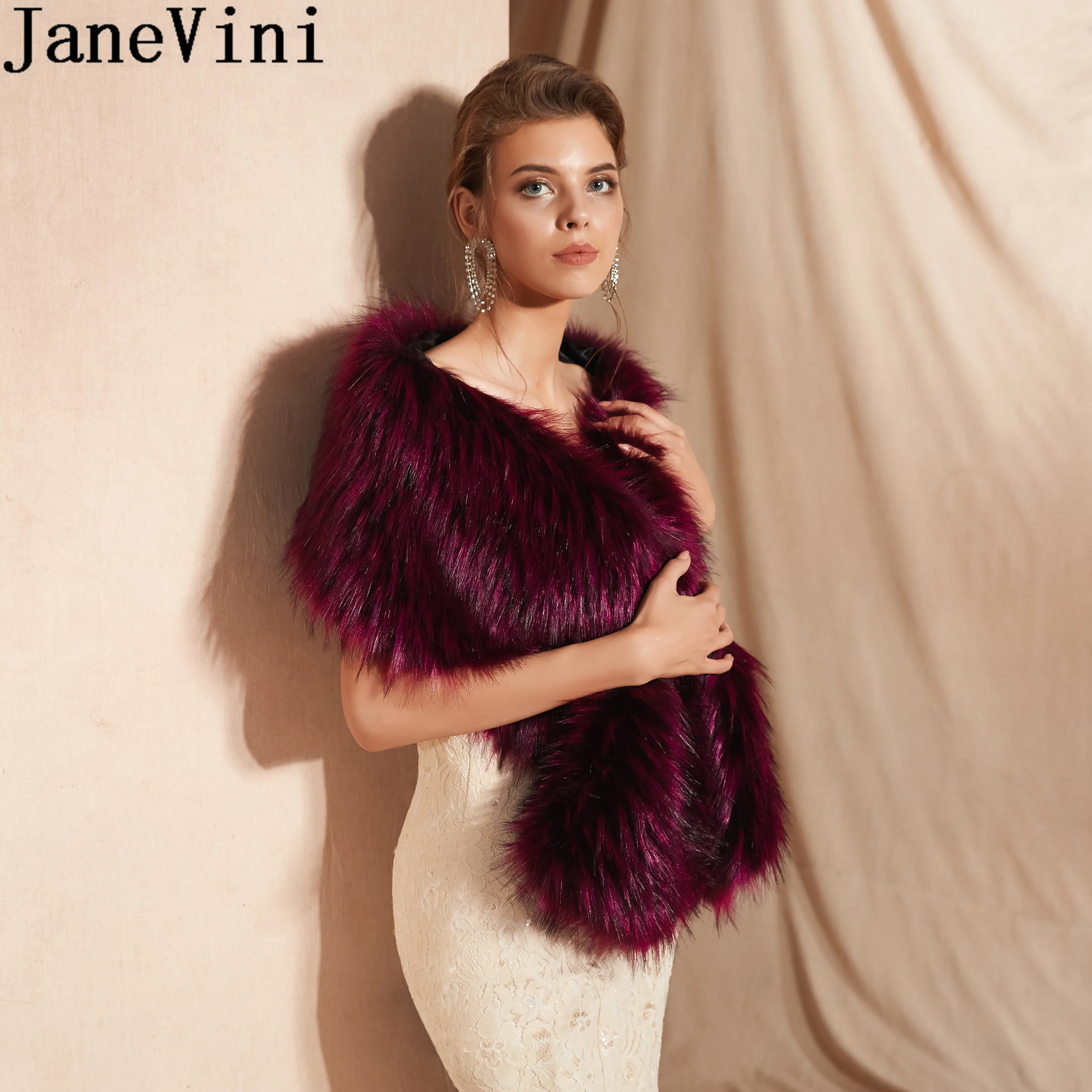 Женская накидка-болеро JaneVini винно-красная накидка из искусственного меха