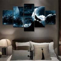 5pcs hd printing full moon night timberwolves modular poster framed wall art painting living room home decoration without frame