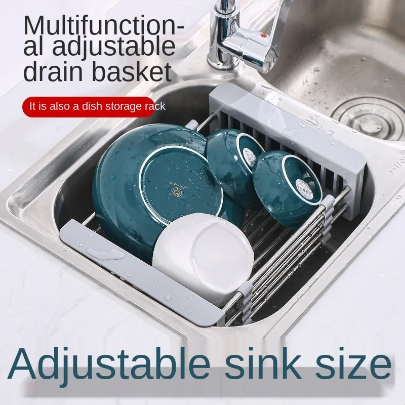 

Telescopic Stainless Steel Kitchen Sink Strainer Vegetable And Fruit Draining Basket Rack Storage Tool Sink Strainer Rack
