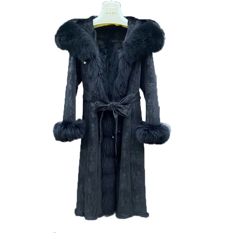 

SHZQ элегантные модные женские зимние пальто из натуральной кроличьей кожи и меховое пальто с большим воротником из лисьего меха куртка с кап...
