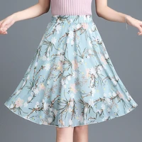 multicolor fashion printed long skirt womens 2021 summer new elastic waist large swing a line half length skirts