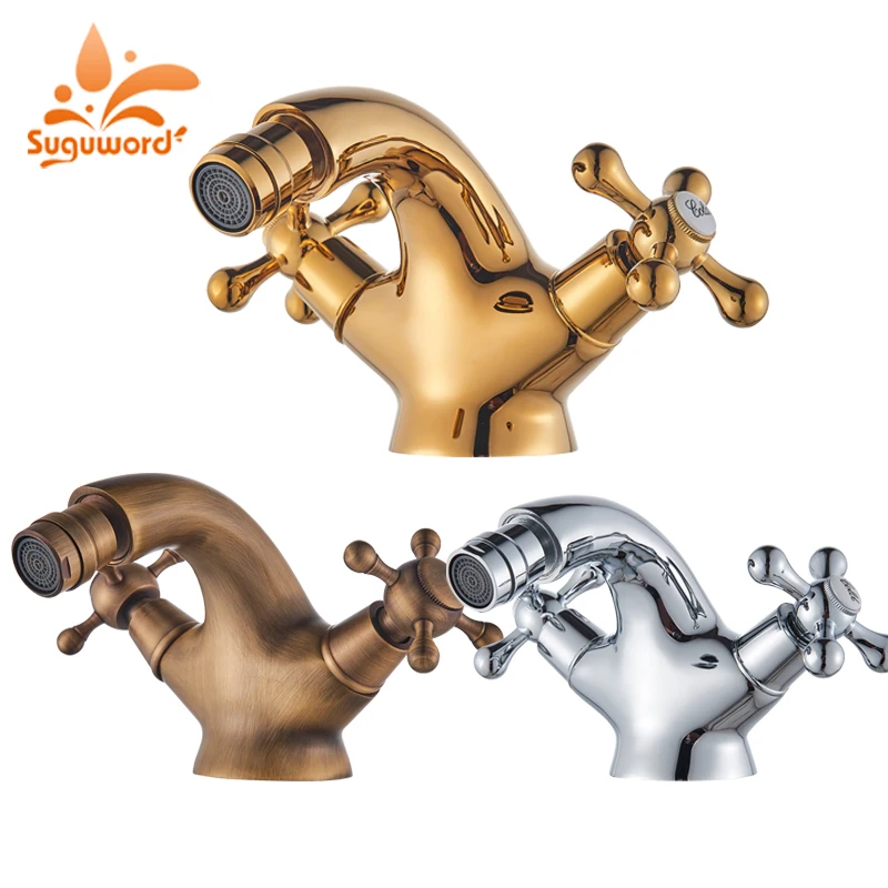 Смеситель для ванной комнаты Suguword хромированный золотистый с поворотным носиком