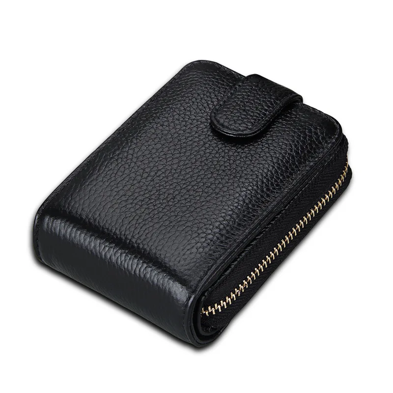 Multi-Functional Leather Organ Card Bag RFID Driver's License Credit Card Bag Zipper Buckle Wallet For Both Men And Women