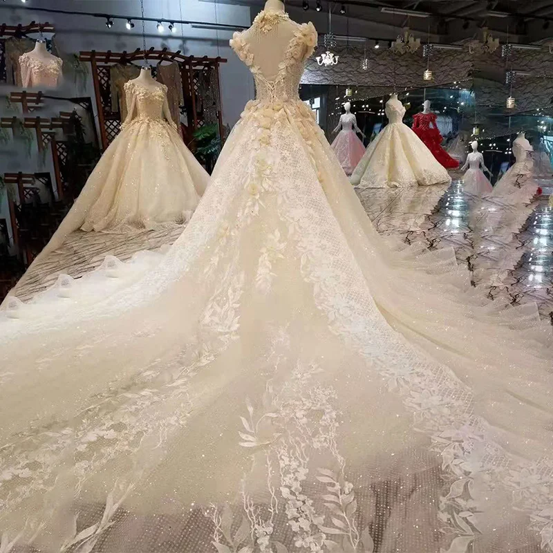 LS11013 Лепестковые Цветы свадебное платье в стиле принцессы с высокой горловиной и