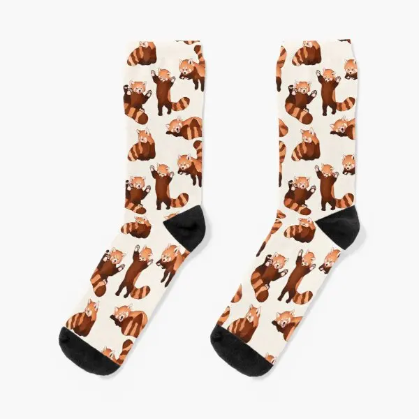 

Red Panda Pattern Crew Socks Ankle Mens Best Women Knee High Black