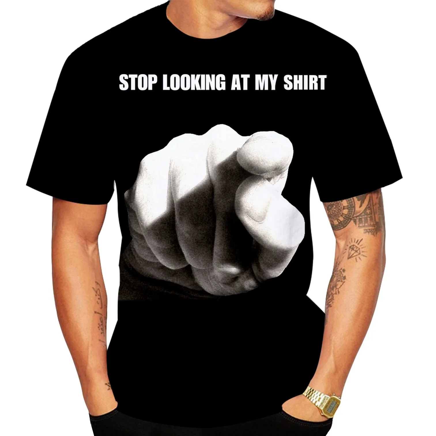 Прекратите посмотреть на мою рубашку! Забавная футболка с 3D принтом модные