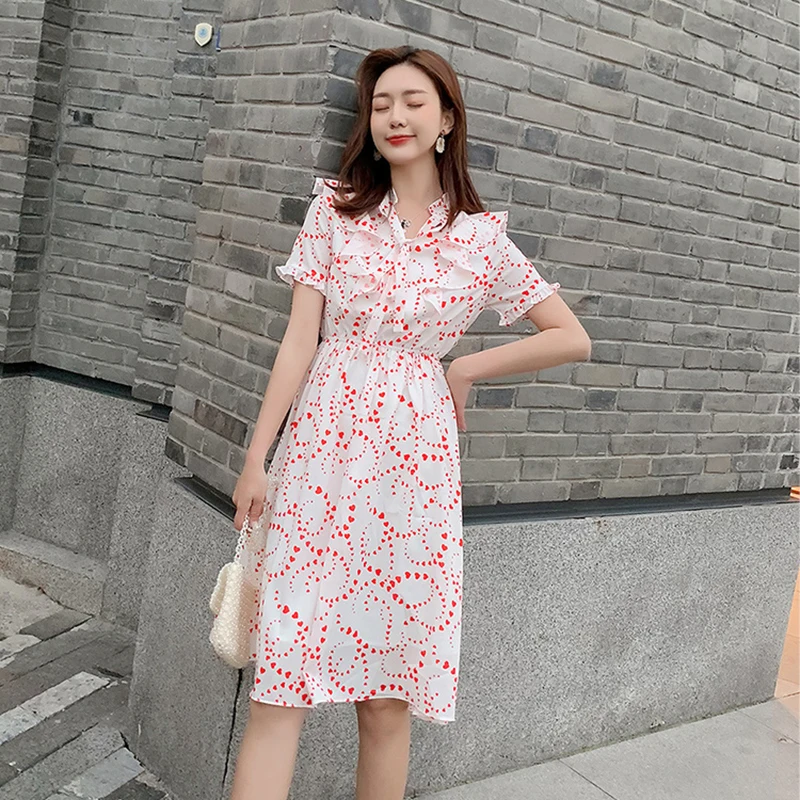 Женское шифоновое платье с коротким рукавом белое Элегантное повседневное