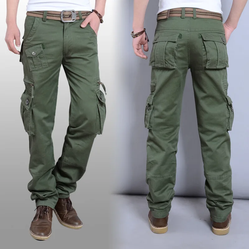 Брюки мужские прямые однотонные тонкие повседневные штаны с множеством карманов