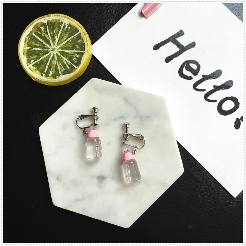 

AVEBIEN small fresh simulation Baby bottle cute Earrings for girl without ear hole ear clip Clip-on earrings 2020 trend new