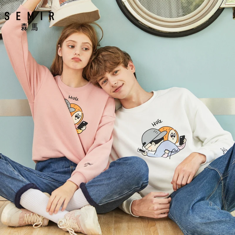 Свитер SEMIR для влюбленных Мужская бархатная Свободная рубашка новинка 2019 Модный