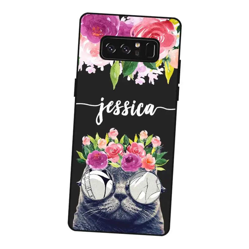 cat Custom Name Text DIY Black Soft TPU Silicone Case Cover For Samsung Galaxy Note 3 4 5 8 9 10 Plus M10 M20 M30 Grand Prime |
