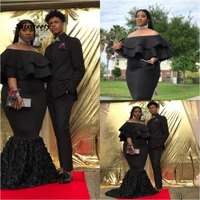 plus size black mermaid prom dresses elegant bateau off the shoulders bottom rose floral formal evening gowns with capes