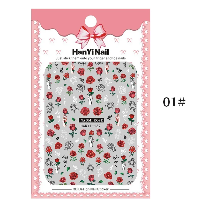 

1PC Roes Flower 3D Nail Stickers Valentine Day Beautiful Transfer Decals Slider For Nails Manicures Wraps Decoration