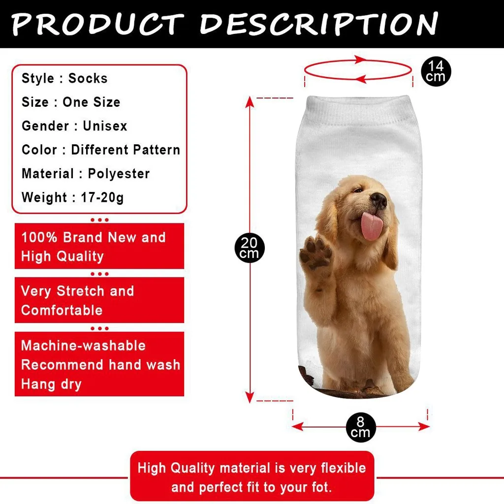 Женские носки 3D новинка сумасшедшие забавные короткие с собачкой милые цветные