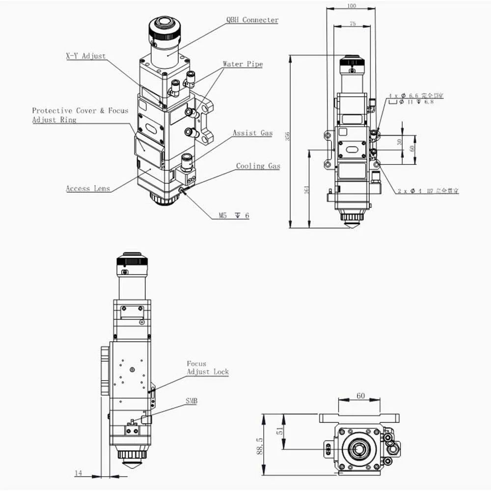 Raytools BT240S 0-3.3kw волоконная Лазерная режущая головка BT240 2000 Вт для Raycus IPG волоконный лазер