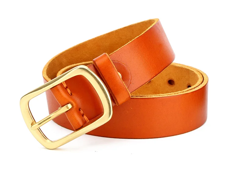 genuine leather cow skin copper bukcle pin belt for men high quality