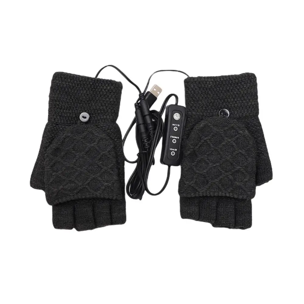 

Half-Finger Heated Gloves Thermal USB Heated Gloves Winter Fingerless Hand Warmer Half Finger Touch Screen Warm Knit Hand Gloves