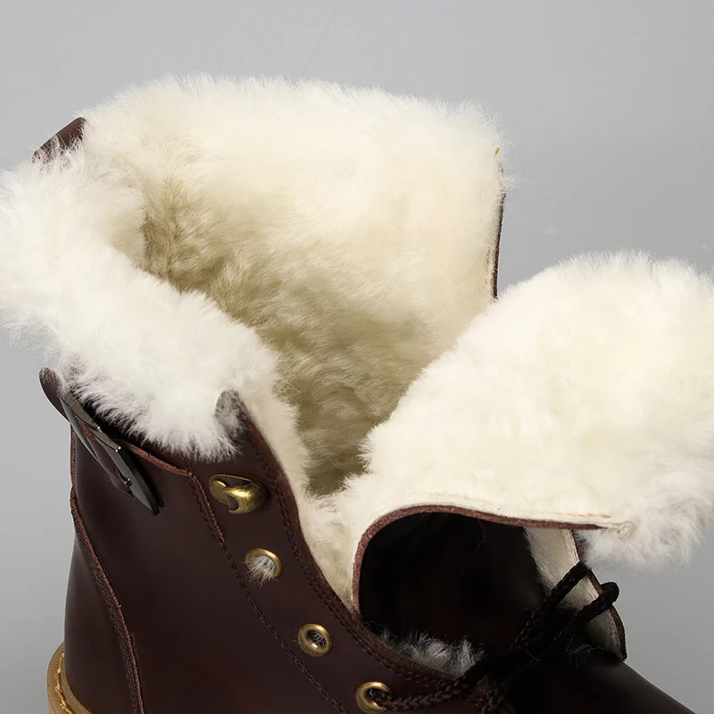 Зимние ботинки из натуральной шерсти Мужская теплая зимняя обувь коровьей кожи #