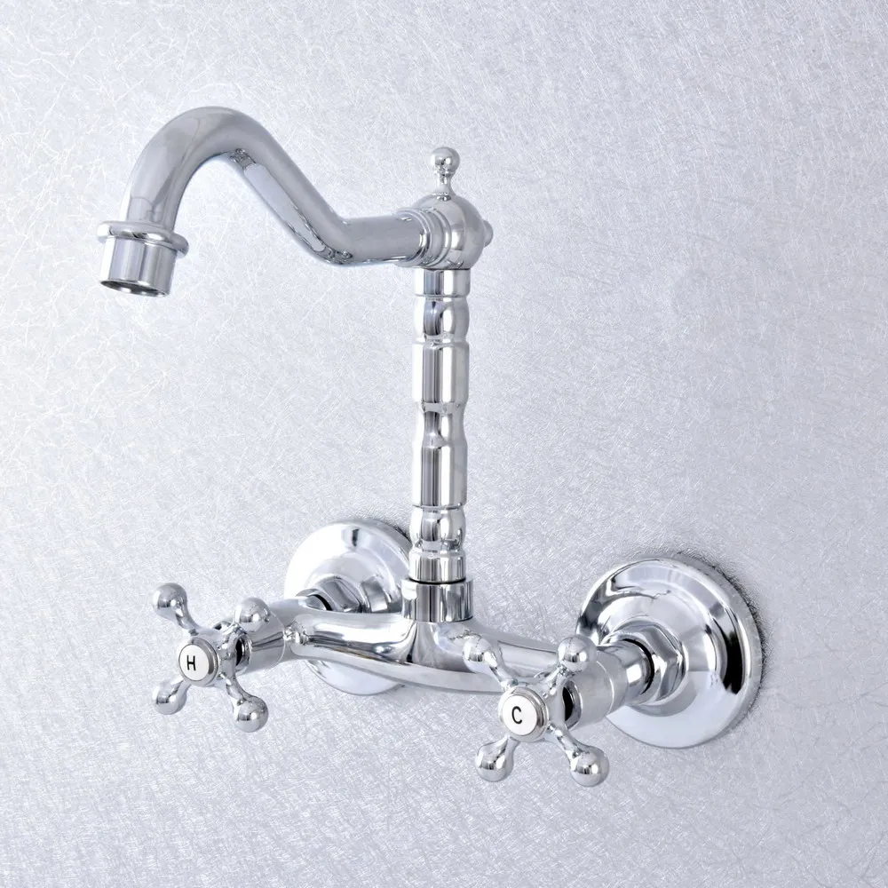 Полированный хром двойные ручки для ванной кухни раковины смесители настенный