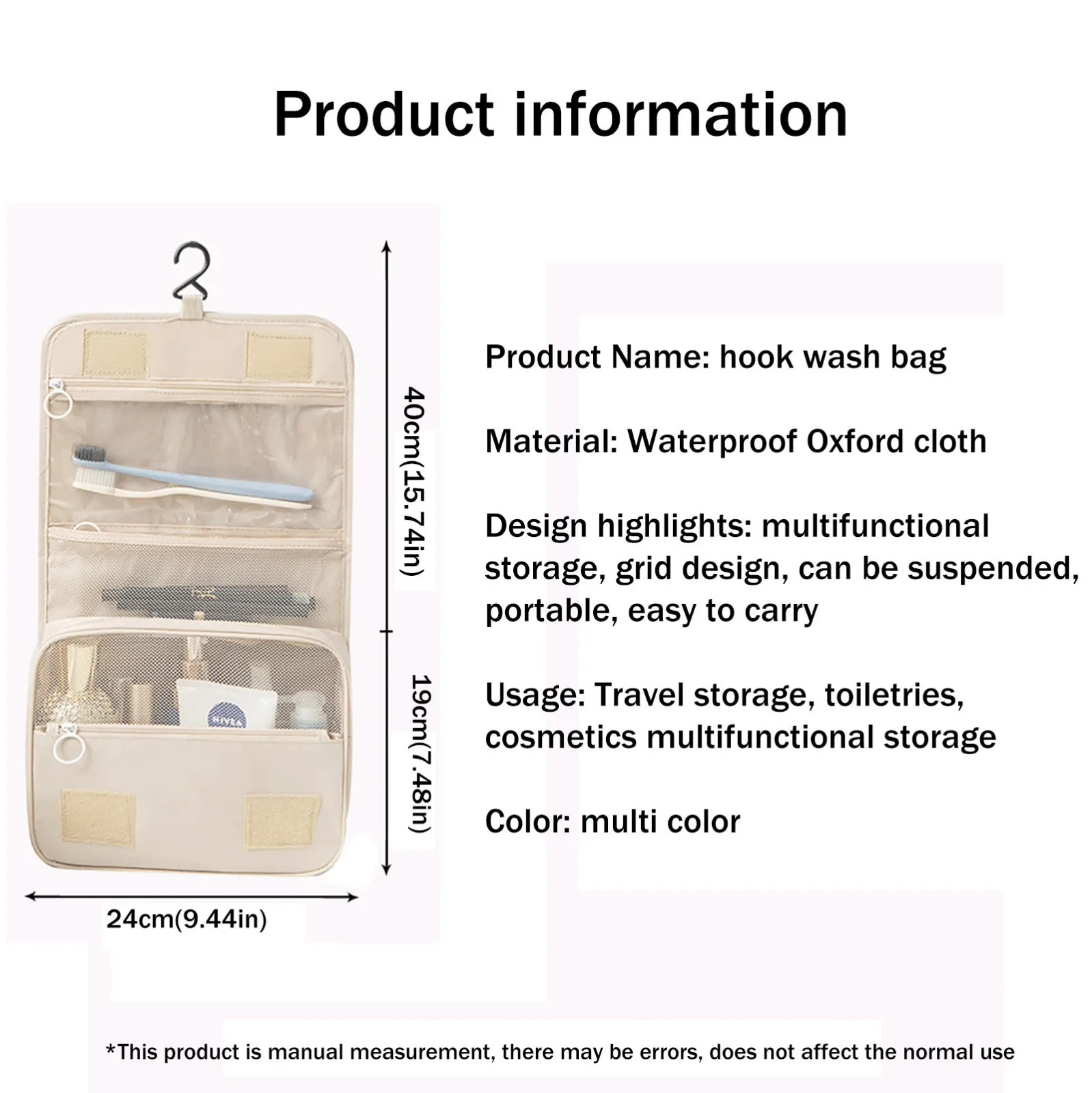 

40# Hanging Hook Multifunctional Folding Travel Cosmetic Bag Storage Bag Organizer Waterproof Storage Neceser Bathroom Wash Bag