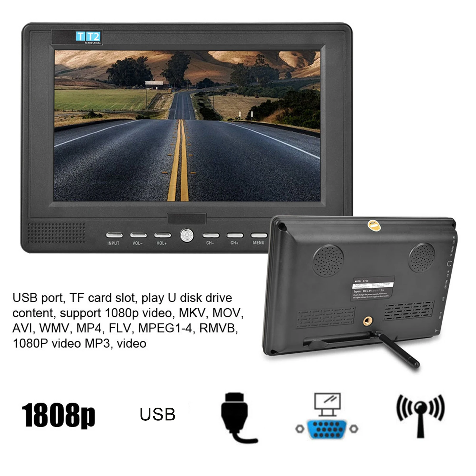 LEADSTAR Портативный 7 дюймов 16:9 ручной DT/T2 1080P цифрового телевидения плеер