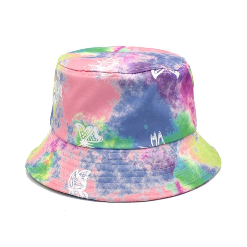

Harajuku Hip Hop Bucket Hat Tie-Dye Rainbow Plaid Print Panama Fisherman Cap