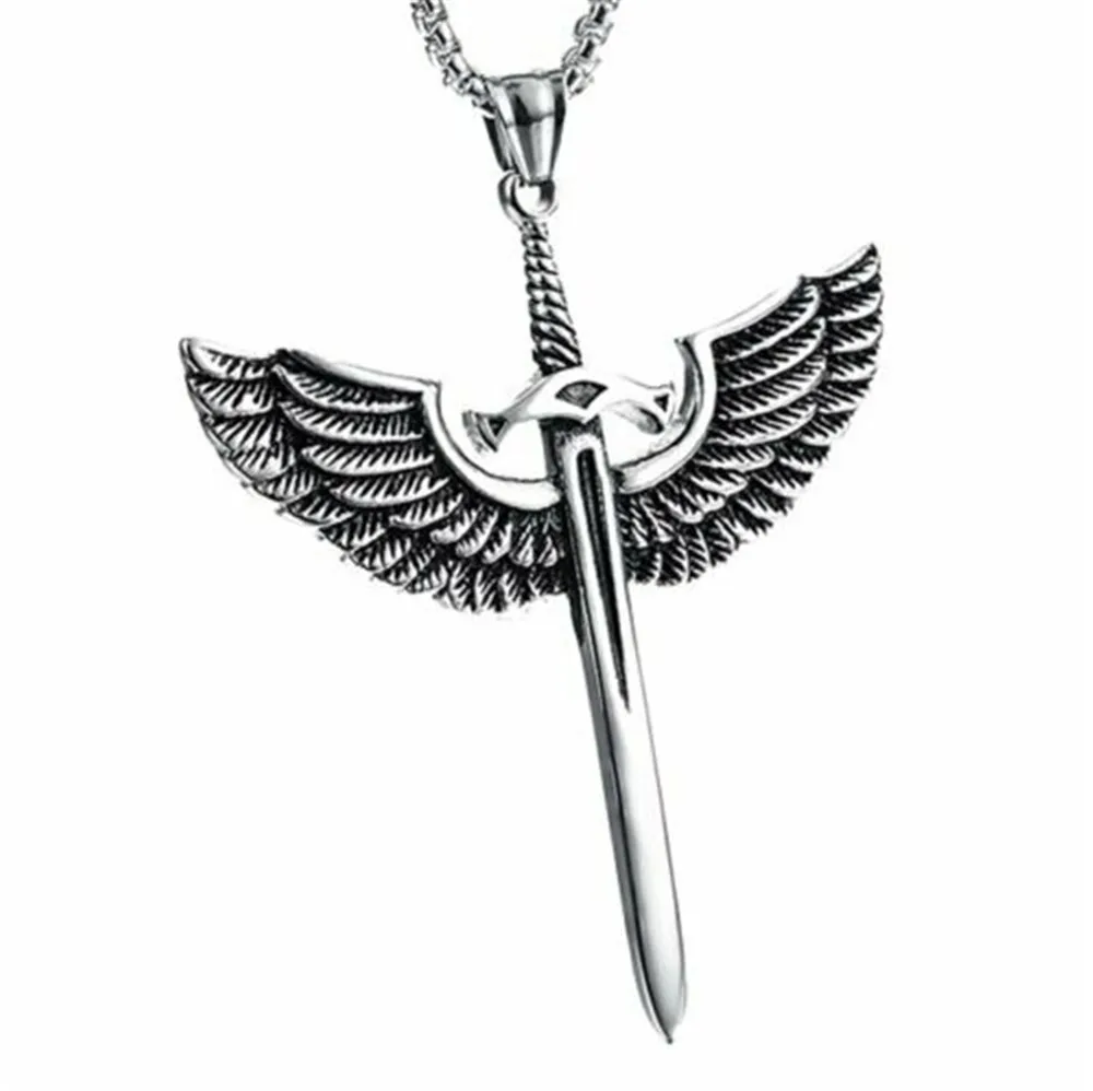 

Mens Archangel Michael Angel Wing Sword Necklace Pendant Stainless Steel