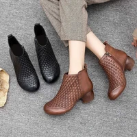 vintage leather women ankle boots 2021 new arrival plaid cozy autumn sneakers ladies office wedges boots shoes