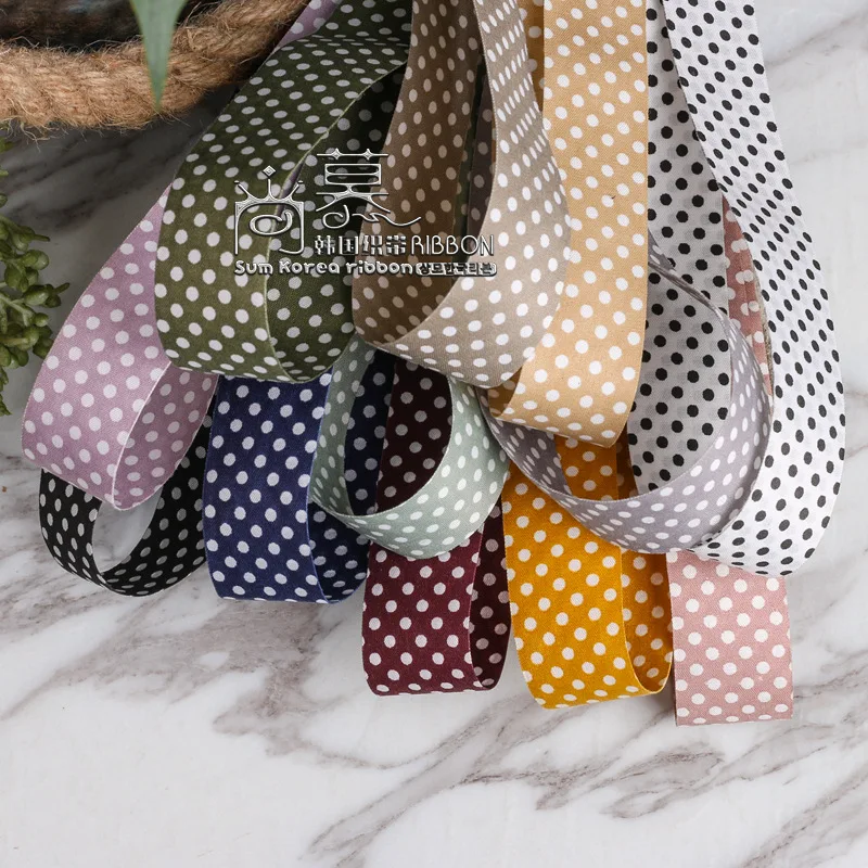 

100yards 10 16 25 40mm printed polka dots polyester cotton satin ribbon for kids hair band diy craft accessories craft supplies