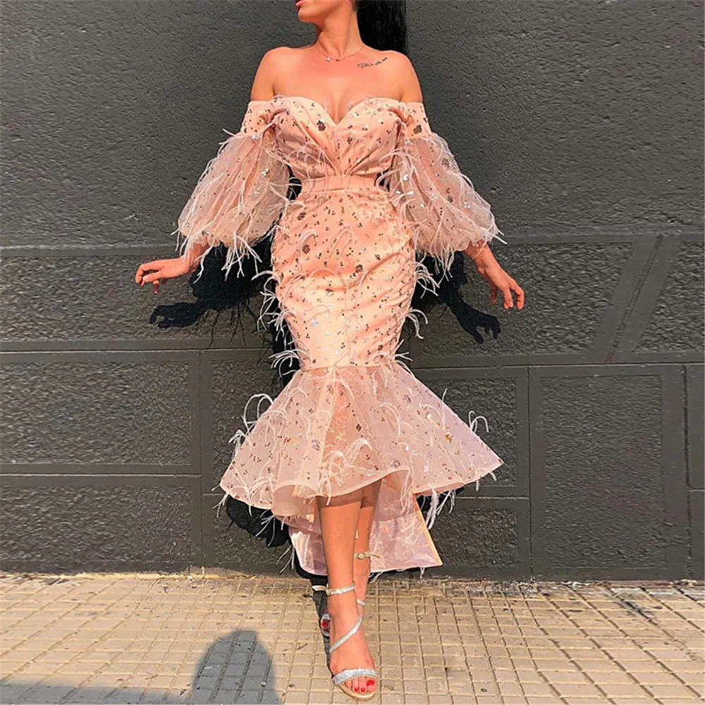 

Women's Dress V-neck Backless Slim Fit Buttock Midi Skirt Lantern Sleeve Sexy Fishtail Swing Host Party Dresses Cocktail Dress