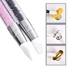 1 шт. двухсторонние кисти для дизайна ногтей, силиконовая ручка для резьбы по головке, ручка со стразами и кристаллами, инструмент для сделай сам, инструменты для гелевого маникюра