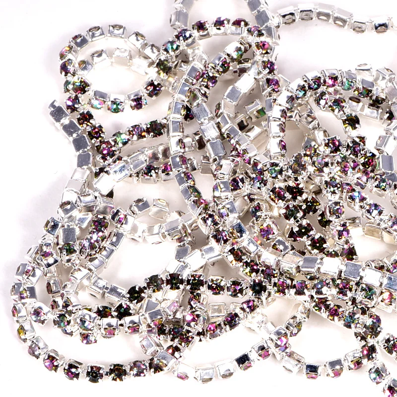 10 ярдов опаловые цветные стразы цепочка SS6 SS8 стеклянная кристальная Серебряная