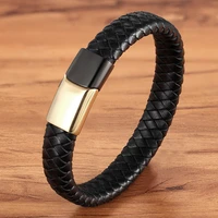 xqni special style with black combination stainless steel buttonblack brown mens leather bracelet black friday huge sale