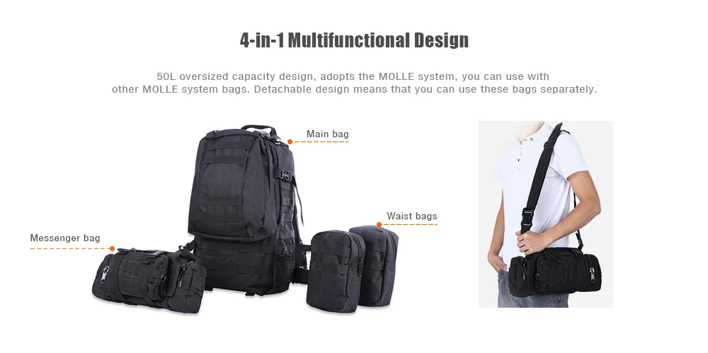 Outlife 50L Открытый Рюкзак Molle военный тактический рюкзак Спортивная Сумка Водонепроницаемый походный рюкзак для путешествий