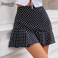 benuynffy high waist polka dot ruffle hem skirts women new fashion high street zip back summer casual mini skirt female bottoms