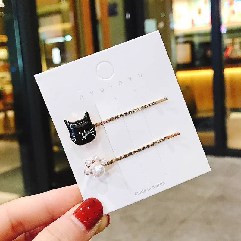1Set Cute Japanese Style Women Elegant Lovely Cat Star Round Crystal Pearl Barrettes Girls Hair Clips Hairpin New Accessori |
