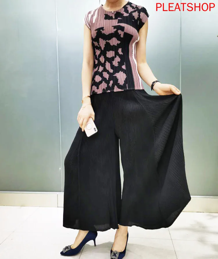 

Miyake Fold 2022 Summer New Easing Big Wide Leg Pants Oggers Women Vetement Femme Women Pants Spodnie Pleats Trousers