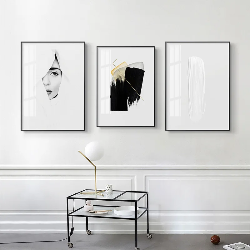 Модный минималистичный стиль половинная Картина на холсте белого и черного