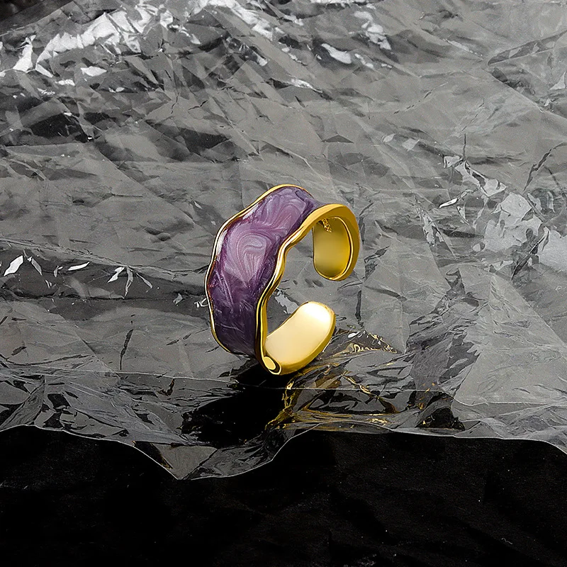 

Fashion Vintage Ins Purple dripping oil Rings Open Adjustable irregular Finger Rings For Women Party Jewelery 2021