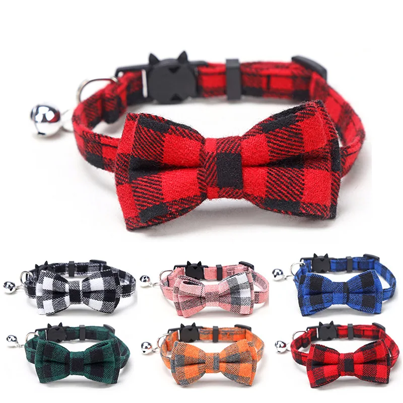 

Colorful Plaid Grid Bowknot Cat Collar With Bell Striped Bowknot Necklace Bulldog Chihuahua Bow Tie Puppy Small Pet Dog Collar