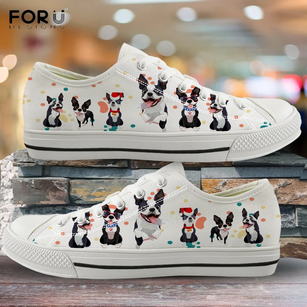 

FORUDESIGNS Симпатичные бостонские терьерские узорные женские низкие холщовые ботинки с принтом лапы животных/маргаритки кроссовки женская ули...