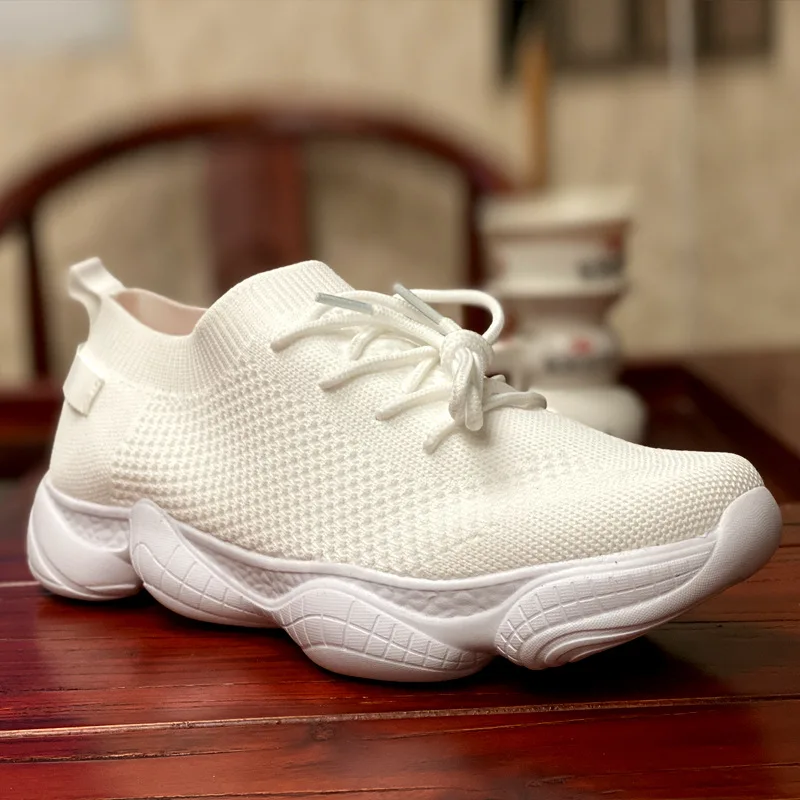 

Air Mesh Women Sneaker Sock Shoes Summer Breathable Cross Tie Platform Round Toe Casual Fashion Sport Lace Up 2020 Female Girl