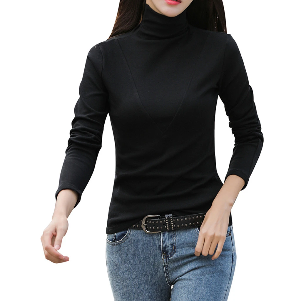 JAYCOSIN Модные свободные Осенние блузки Однотонный свитер с длинными рукавами