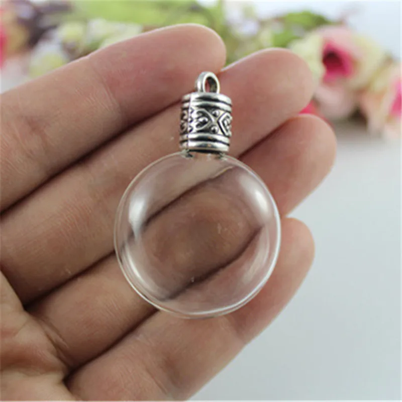 

5PCS/Lot Mini Oblate-shaped Glass Bottle Jars Charms Pendants With Metal buckle For Making Dandelion Necklace DIY Accessories