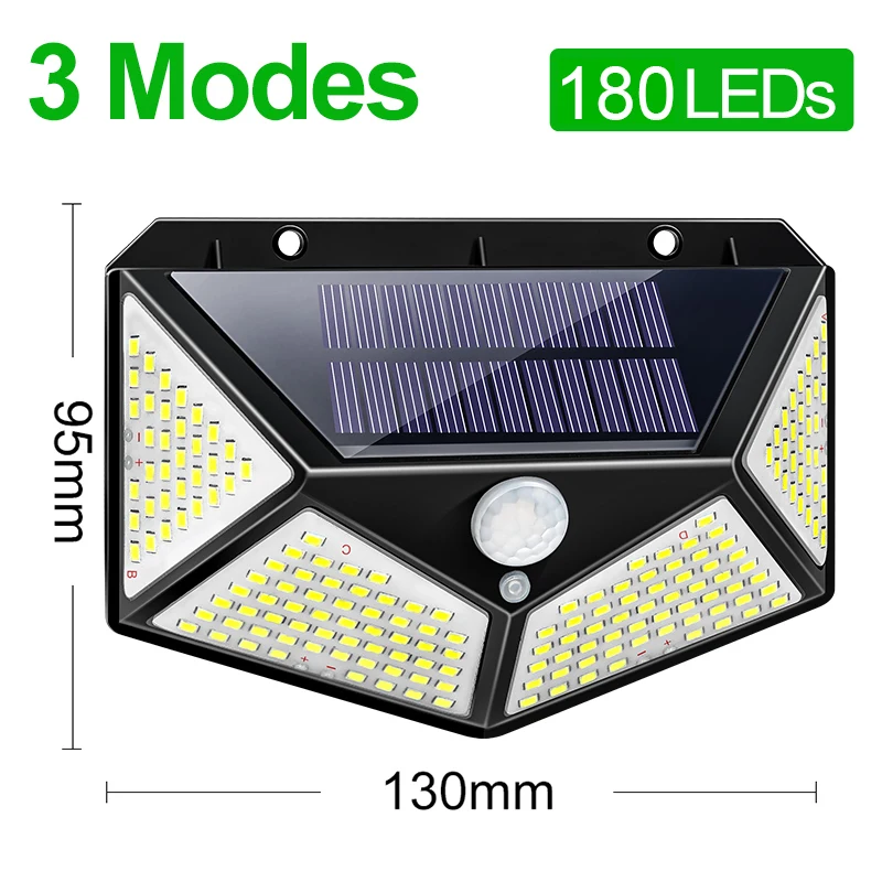 

180 100 LED Solar Light Outdoor Solar Lamp PIR Motion Sensor Waterproof Solar Powered Sunlight Garden Decoration Street Lights