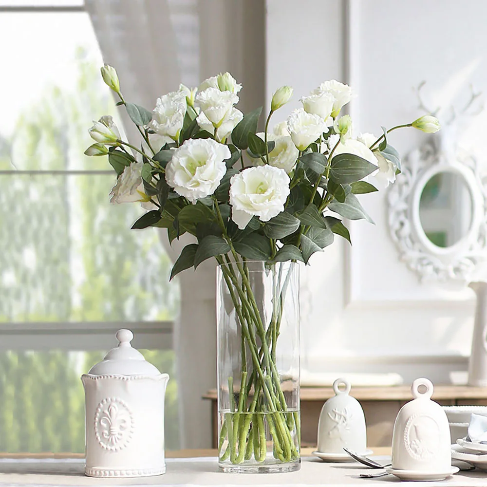 Искусственные цветы высокого качества Eustoma Lisianthus с 4 головками для украшения дома, свадебного букета.